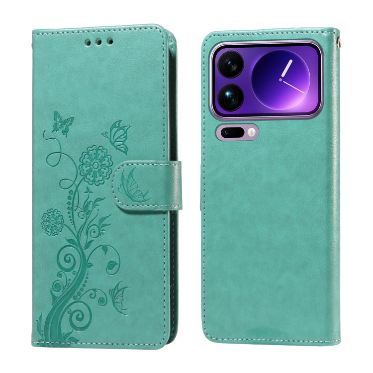 

For Xiaomi 17 Pro Max Embossed Butterfly Flowers Leather Phone Case(Green)