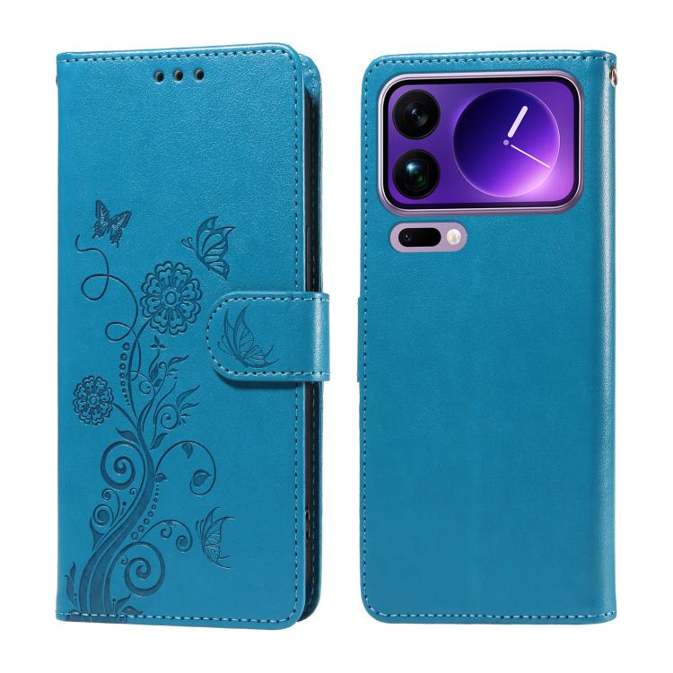 

For Xiaomi 17 Pro Max Embossed Butterfly Flowers Leather Phone Case(Blue)