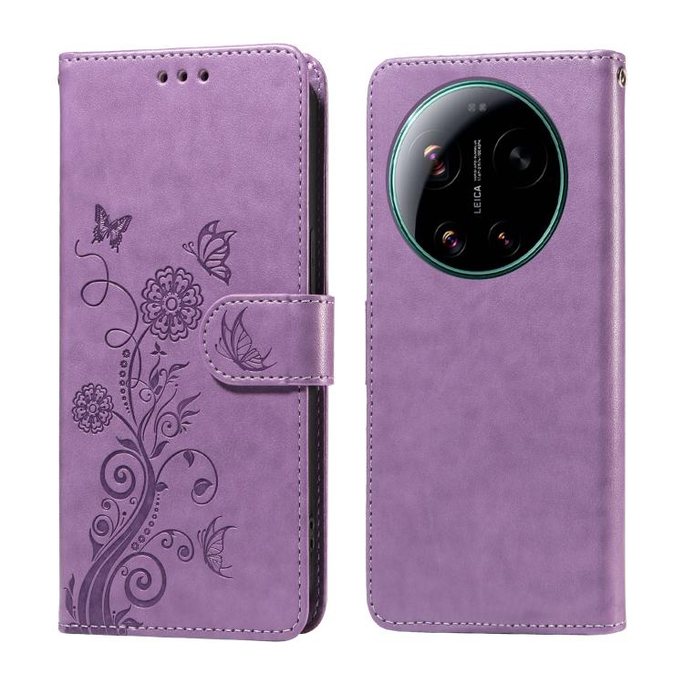 

For Xiaomi 17 Ultra Embossed Butterfly Flowers Leather Phone Case(Purple)