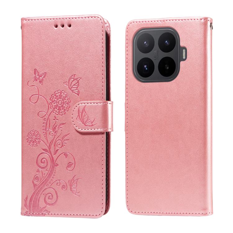 For Xiaomi 17T 5G Embossed Butterfly Flowers Leather Phone Case(Rose Gold)