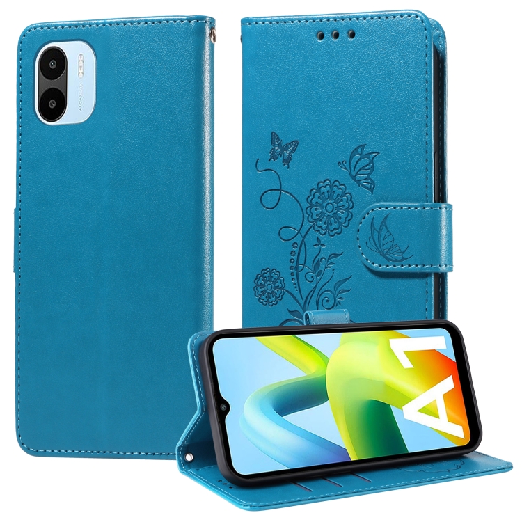 

For Redmi A1 4G / A2 4G Embossed Butterfly Flowers Leather Phone Case(Blue)