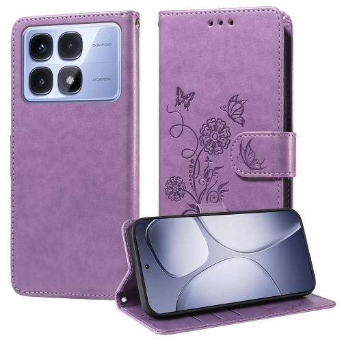 

For Redmi K70 Ultra Embossed Butterfly Flowers Leather Phone Case(Purple)