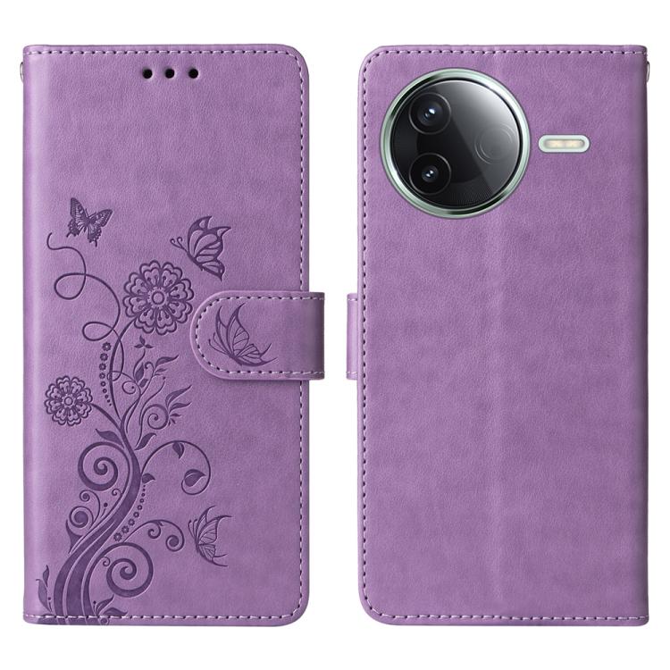 

For Redmi K80 Embossed Butterfly Flowers Leather Phone Case(Purple)