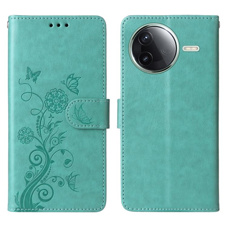 

For Redmi K80 Embossed Butterfly Flowers Leather Phone Case(Green)