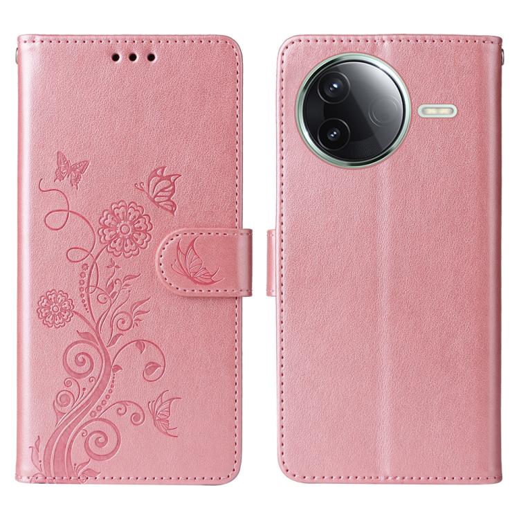 

For Redmi K80 Embossed Butterfly Flowers Leather Phone Case(Rose Gold)