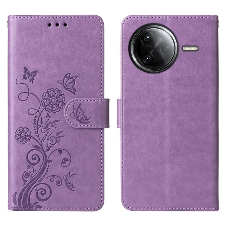 

For Redmi K80 Pro Embossed Butterfly Flowers Leather Phone Case(Purple)