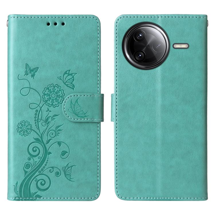 

For Redmi K80 Pro Embossed Butterfly Flowers Leather Phone Case(Green)