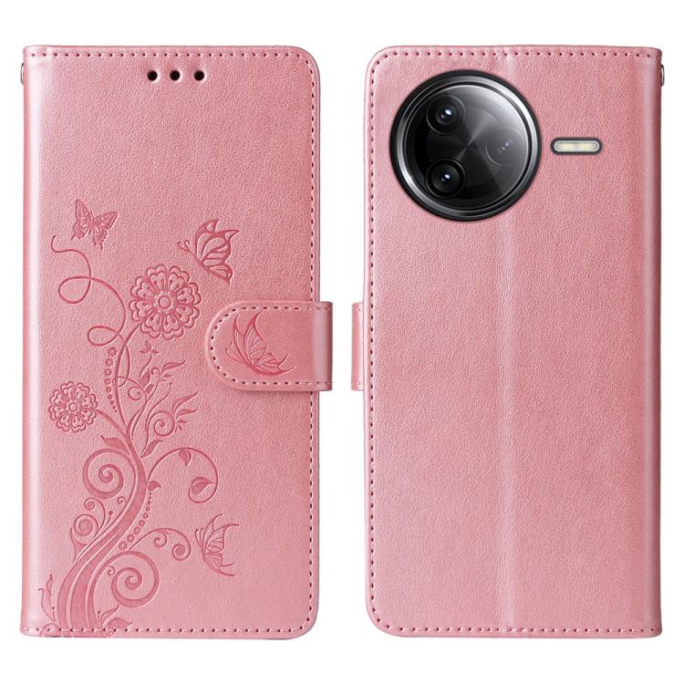 

For Redmi K80 Pro Embossed Butterfly Flowers Leather Phone Case(Rose Gold)