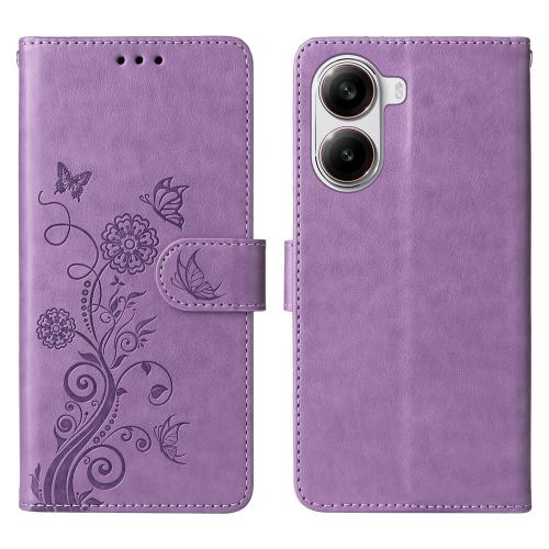 

For Redmi Turbo 4 / Xiaomi Poco X7 Pro Embossed Butterfly Flowers Leather Phone Case(Purple)