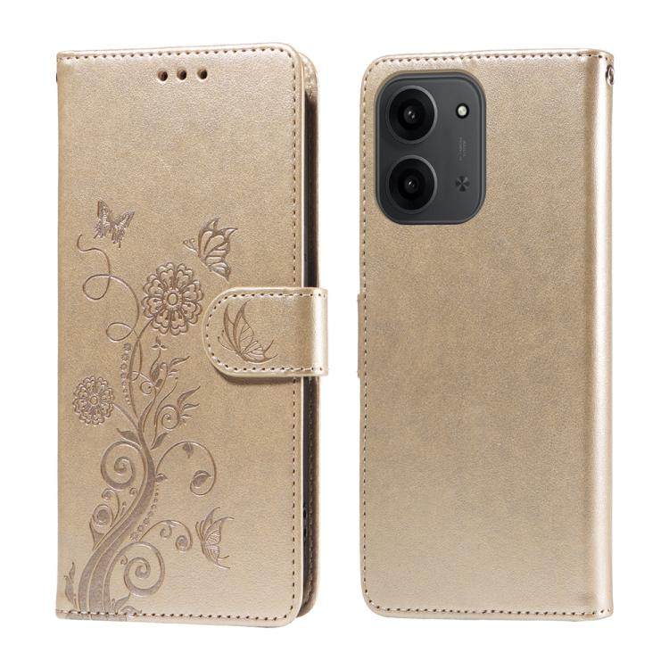 

For Redmi 15C 5G / 4G EU 173mm / Poco C85 5G Embossed Butterfly Flowers Leather Phone Case(Gold)