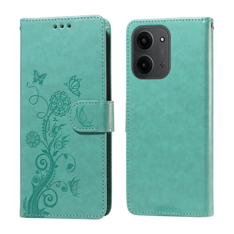 

For Redmi 15C 5G / 4G EU 173mm / Poco C85 5G Embossed Butterfly Flowers Leather Phone Case(Green)