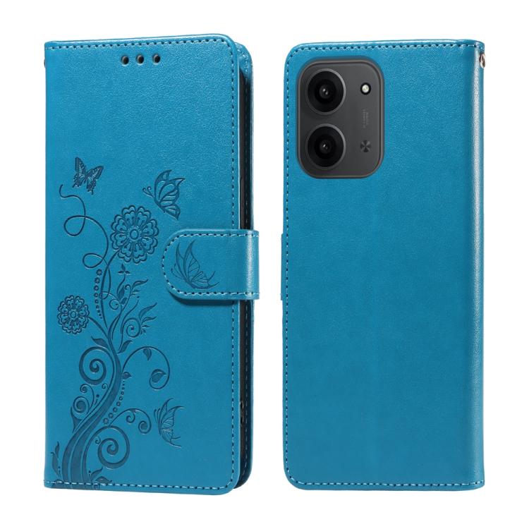 

For Redmi 15C 5G / 4G EU 173mm Embossed Butterfly Flowers Leather Phone Case(Blue)