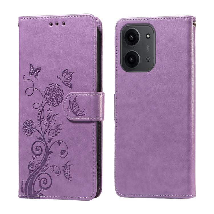 

For Redmi 15C 4G 171.5mm / Xiaomi Poco C85 4G Embossed Butterfly Flowers Leather Phone Case(Purple)