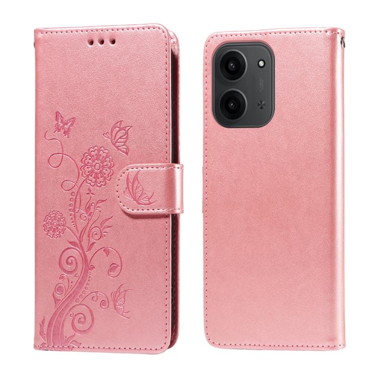 

For Redmi 15C 5G / 4G Global 171mm / Poco C85 4G Embossed Butterfly Flowers Leather Phone Case(Rose Gold)