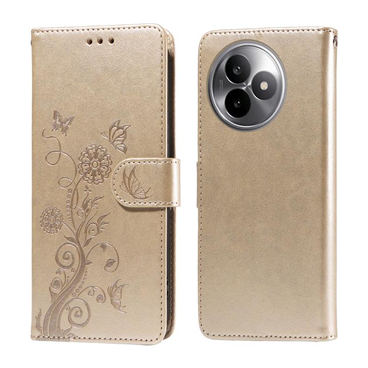 

For Redmi K80 Ultra Embossed Butterfly Flowers Leather Phone Case(Gold)
