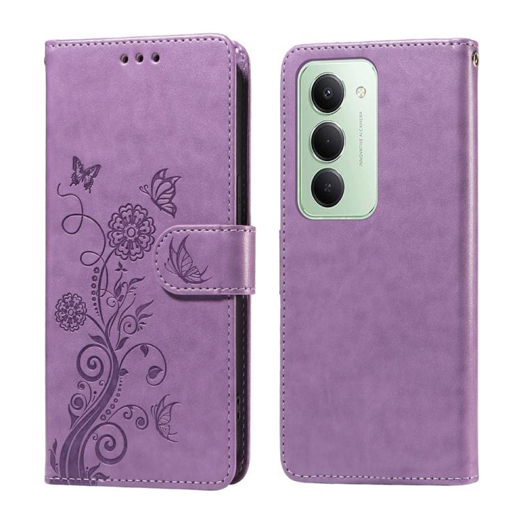 

For Redmi 15 5G Global / 15 4G SEA 169.5mm Embossed Butterfly Flowers Leather Phone Case(Purple)