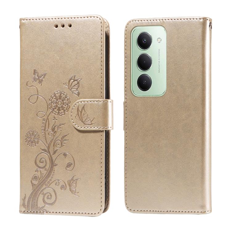 

For Redmi 15 5G Global / 15 4G SEA 169.5mm Embossed Butterfly Flowers Leather Phone Case(Gold)