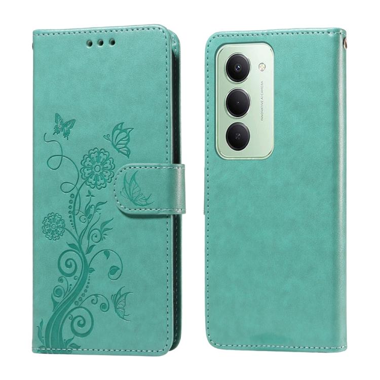 

For Redmi 15 5G Global / 15 4G SEA 169.5mm Embossed Butterfly Flowers Leather Phone Case(Green)
