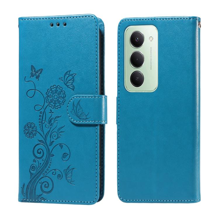 

For Redmi 15 5G Global / 15 4G SEA 169.5mm Embossed Butterfly Flowers Leather Phone Case(Blue)