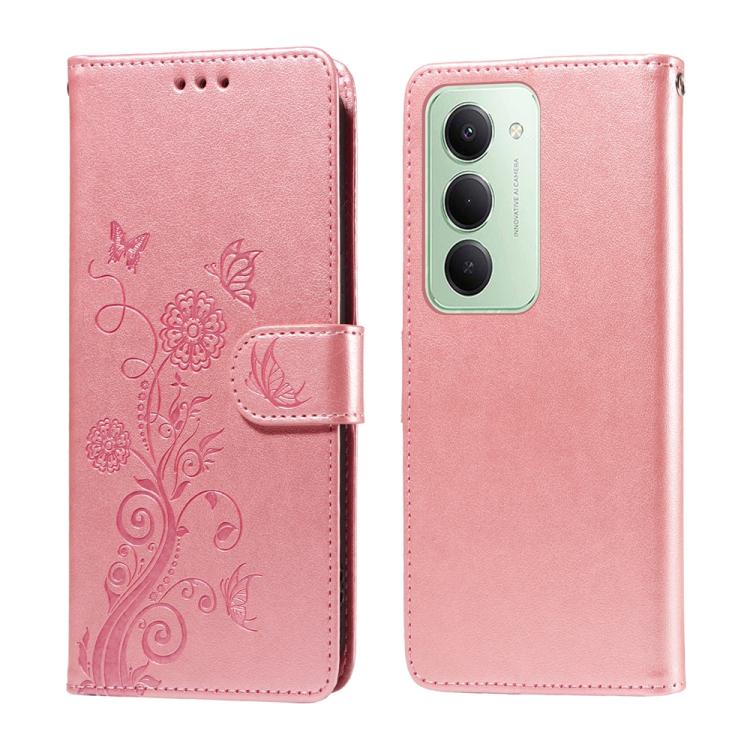

For Redmi 15 5G Global / 15 4G SEA 169.5mm Embossed Butterfly Flowers Leather Phone Case(Rose Gold)