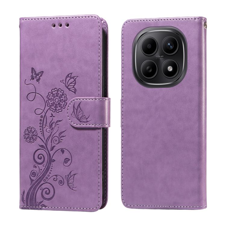 

For Redmi Note 15 5G Global 164mm Embossed Butterfly Flowers Leather Phone Case(Purple)