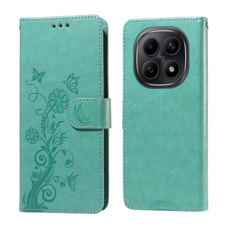 

For Redmi Note 15 5G Global 164mm Embossed Butterfly Flowers Leather Phone Case(Green)