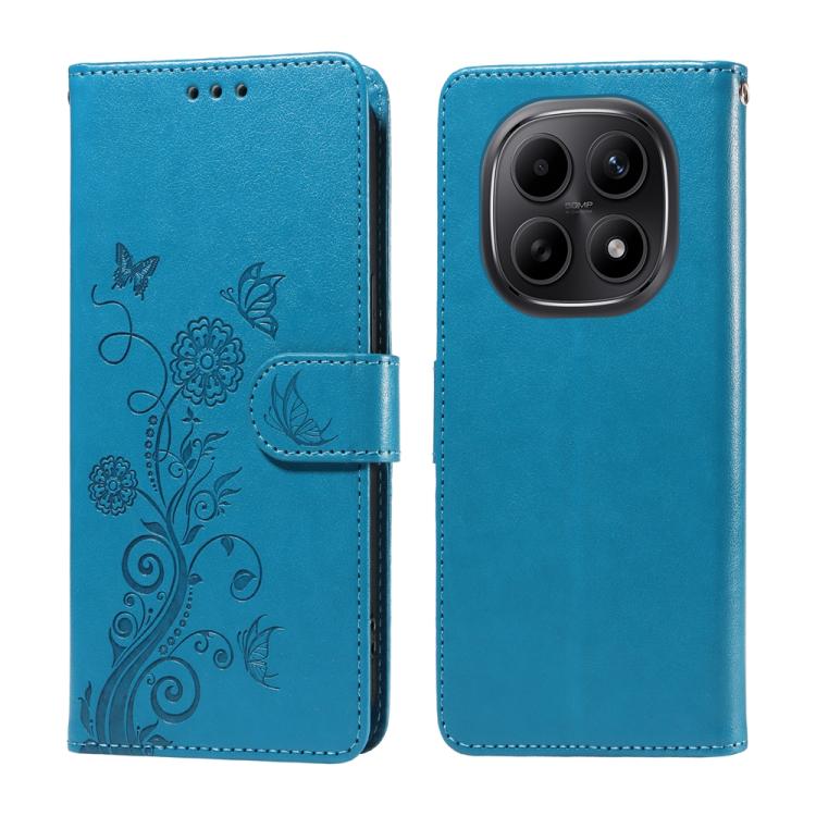 

For Redmi Note 15 5G Global 164mm Embossed Butterfly Flowers Leather Phone Case(Blue)