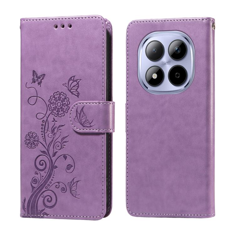 

For Redmi Note 15 Pro 5G Global 163.6mm Embossed Butterfly Flowers Leather Phone Case(Purple)