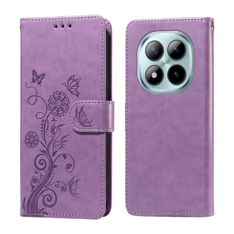 

For Redmi Note 15 Pro+ 5G Global 163.3mm Embossed Butterfly Flowers Leather Phone Case(Purple)