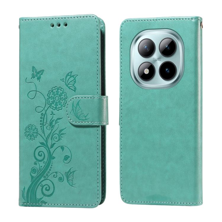 

For Redmi Note 15 Pro+ 5G Global 163.3mm Embossed Butterfly Flowers Leather Phone Case(Green)