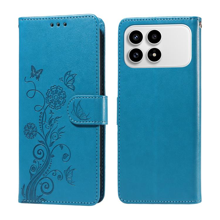 

For Redmi K90 / Xiaomi Poco F8 Pro 5G Embossed Butterfly Flowers Leather Phone Case(Blue)