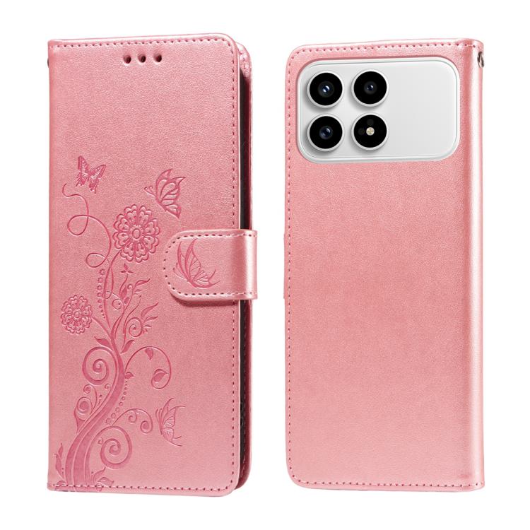 

For Redmi K90 / Xiaomi Poco F8 Pro 5G Embossed Butterfly Flowers Leather Phone Case(Rose Gold)