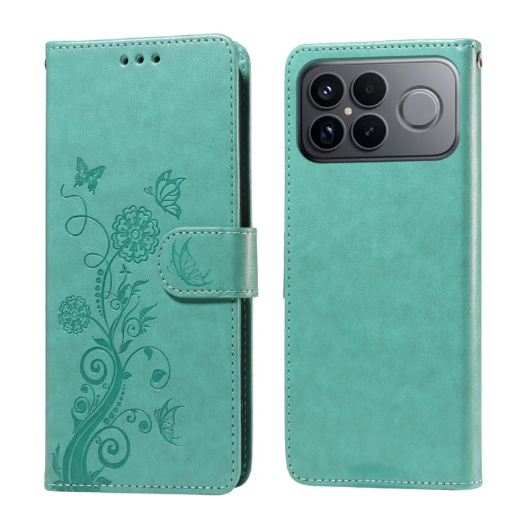 

For Redmi K90 Pro Max Embossed Butterfly Flowers Leather Phone Case(Green)