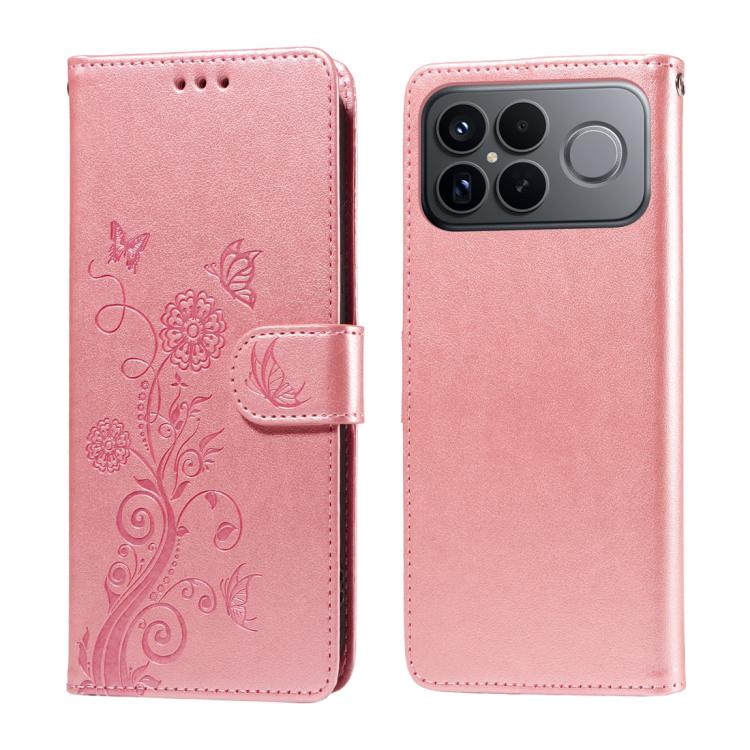 

For Redmi K90 Pro Max / Xiaomi Poco F8 Ultra 5G Embossed Butterfly Flowers Leather Phone Case(Rose Gold)