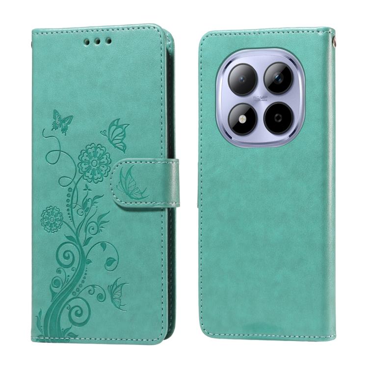

For Redmi Note 15 Pro 4G Global 165.8mm Embossed Butterfly Flowers Leather Phone Case(Green)