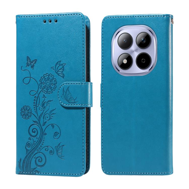 

For Redmi Note 15 Pro 4G Global 163.2mm Embossed Butterfly Flowers Leather Phone Case(Blue)