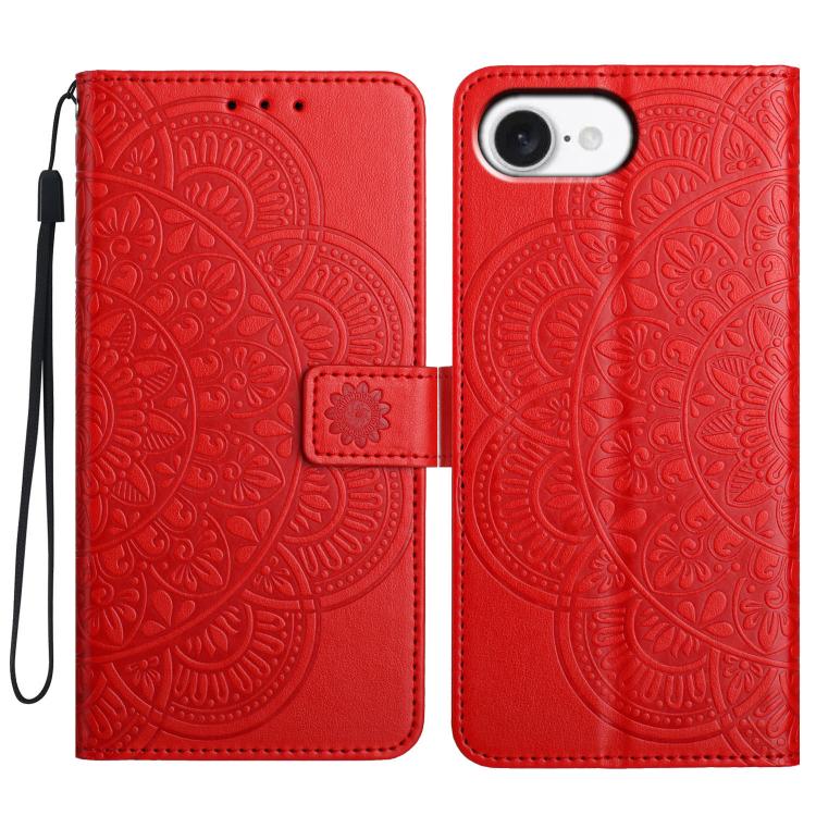 

For iPhone 16e Flower Embossed Leather Phone Case(Red)