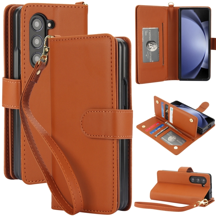 

For Samsung Galaxy Z Fold3 Multi-Card Wallet RFID Leather Phone Case(Brown)