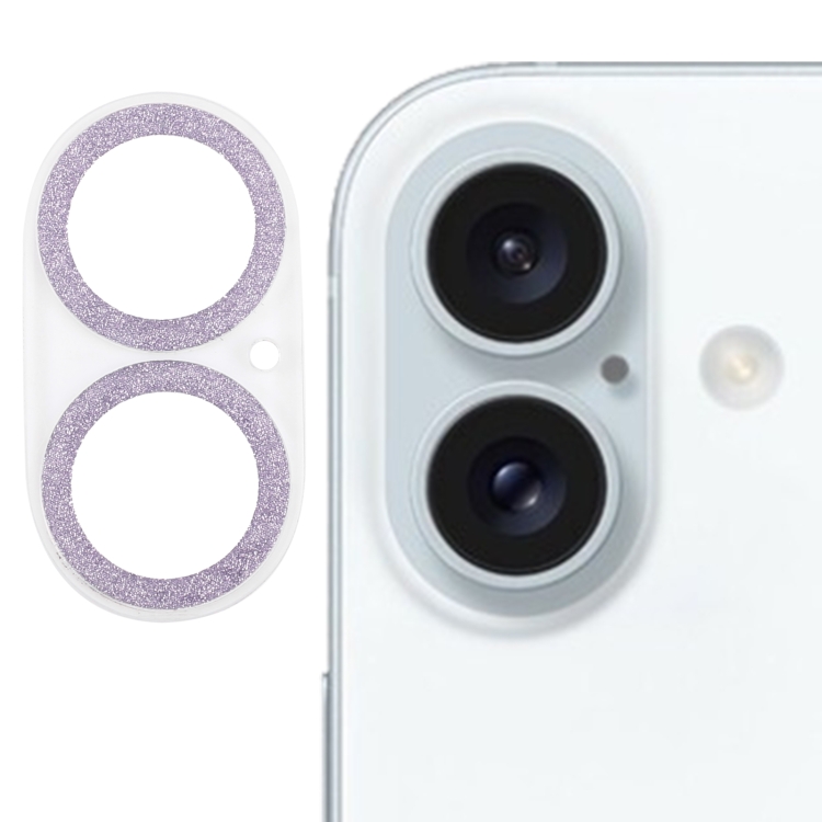 

For iPhone 16 / 16 Plus Glitter Ring Tempered Glass Camera Lens Film(Purple)