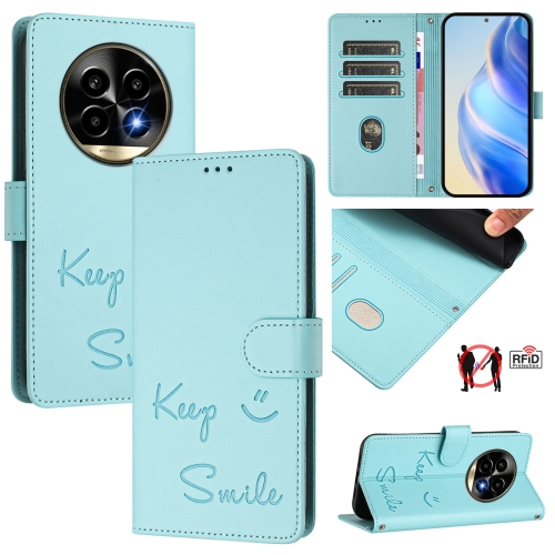 

For Realme 13 Pro / 13 Pro+ 5G Smile Embossing RFID Leather Phone Case(Mint Green)