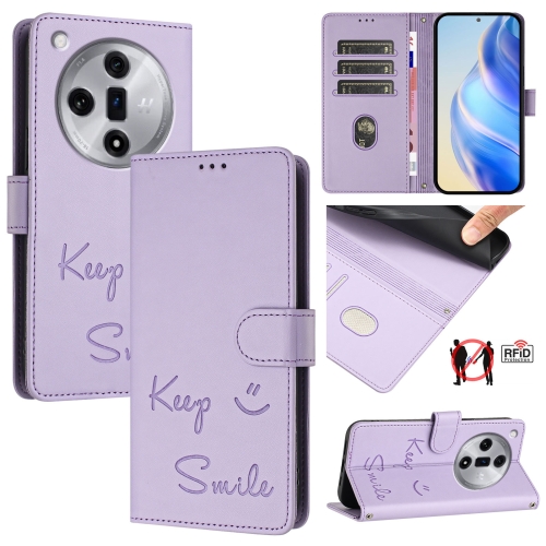 

For OPPO Find X7 Smile Embossing RFID Leather Phone Case(Light Purple)