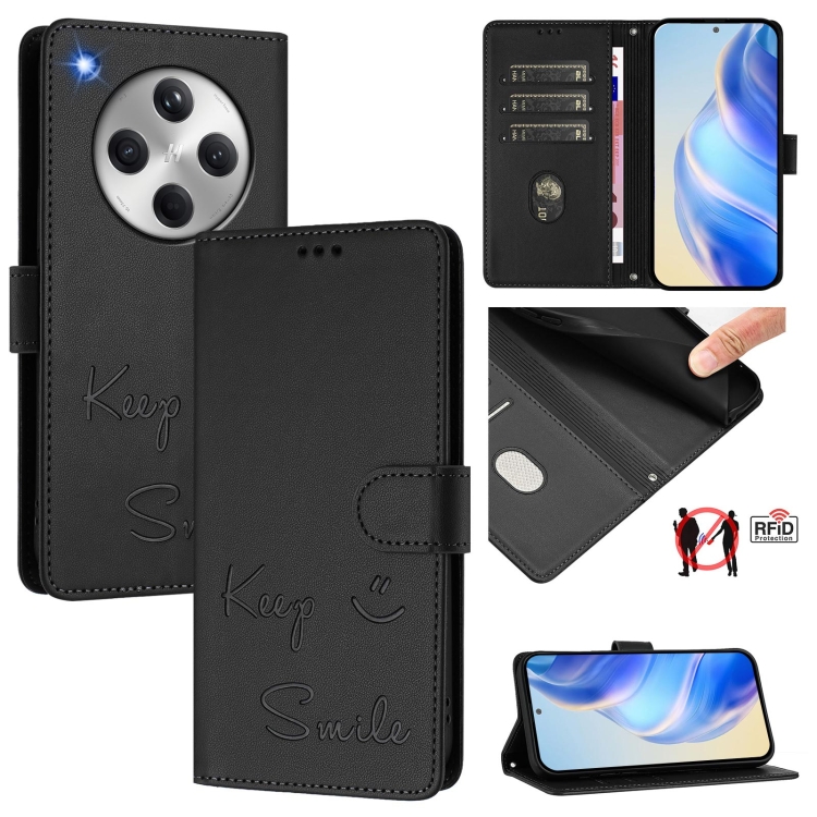

For OPPO Find X8 Smile Embossing RFID Leather Phone Case(Black)