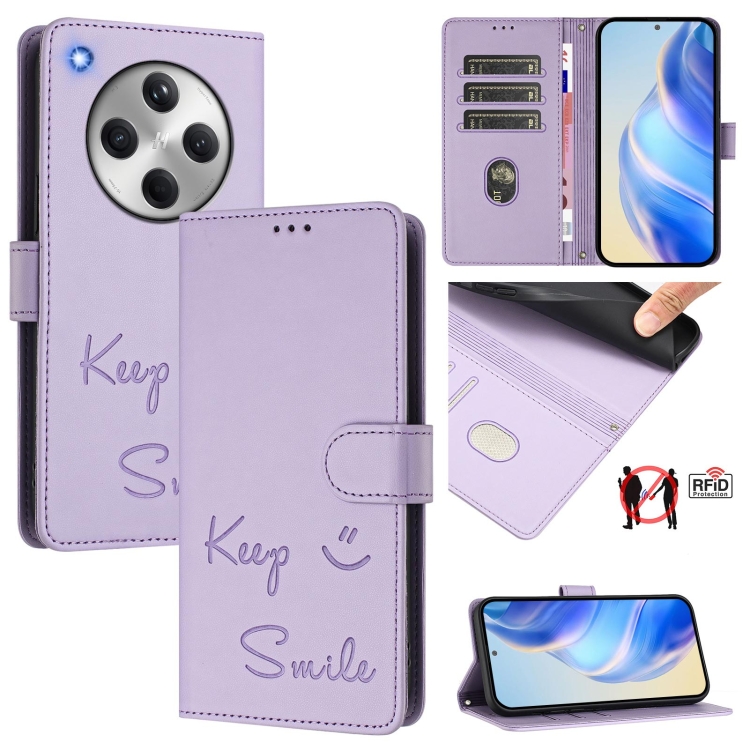 

For OPPO Find X8 Smile Embossing RFID Leather Phone Case(Light Purple)