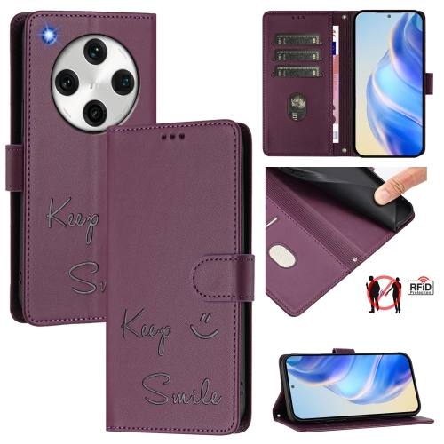 

For OPPO Find X8 Pro Smile Embossing RFID Leather Phone Case(Violet)