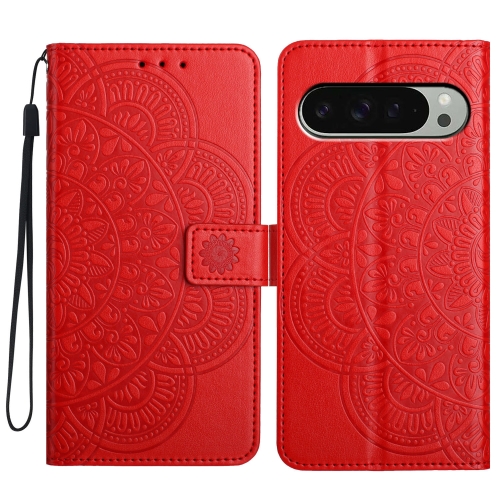 

For Google Pixel 9 Pro XL Flower Embossed Leather Phone Case(Red)