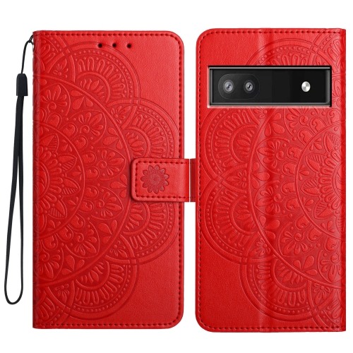 

For Google Pixel 9a Flower Embossed Leather Phone Case(Red)