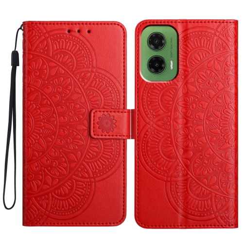 

For Motorola Moto G35 Flower Embossed Leather Phone Case(Red)