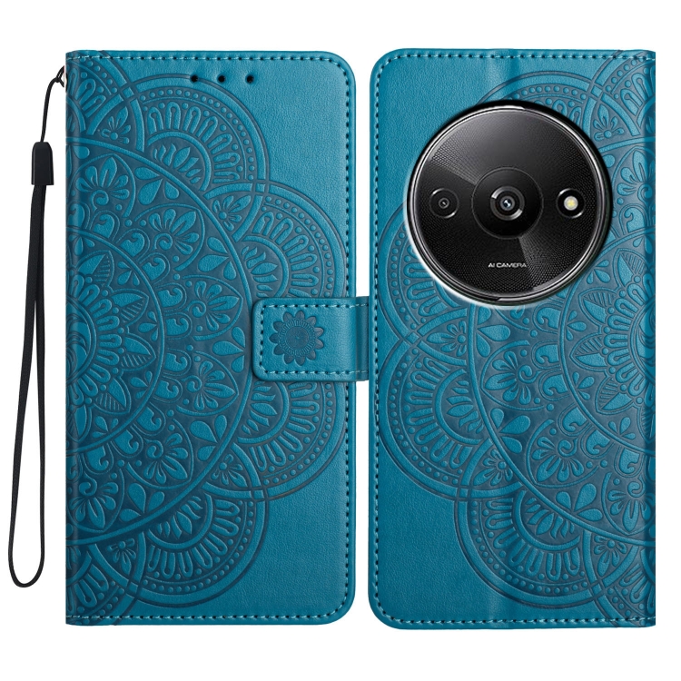 

For Redmi A3 Flower Embossed Leather Phone Case(Blue)