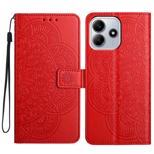 

For Redmi Note 14 5G Flower Embossed Leather Phone Case(Red)