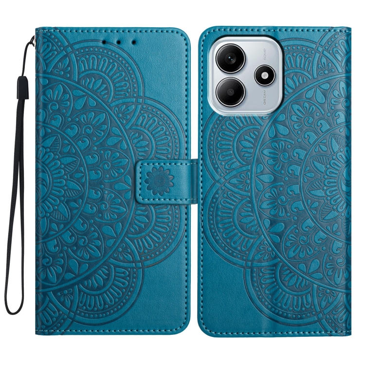 

For Redmi Note 14 5G Flower Embossed Leather Phone Case(Blue)